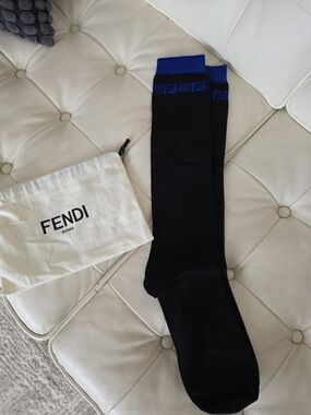 Fendi FF Logo Karligraphy Knit Mid-Calf Socks Black/Blue